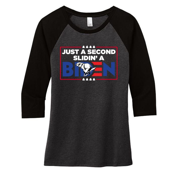 Just A Second Slidin' A Biden Funny Biden Women's Tri-Blend 3/4-Sleeve Raglan Shirt