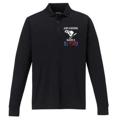 Just A Second Slidin A Biden Funny Dog Performance Long Sleeve Polo