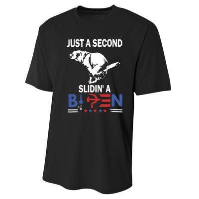 Just A Second Slidin A Biden Funny Dog Performance Sprint T-Shirt