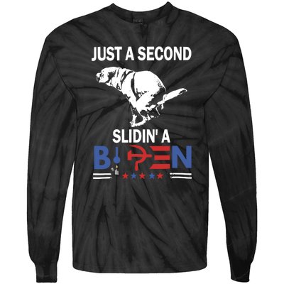 Just A Second Slidin A Biden Funny Dog Tie-Dye Long Sleeve Shirt