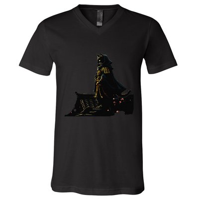 Japanese Anime Samurai Cat Ninja Cat Tattoo Cute Retro V-Neck T-Shirt