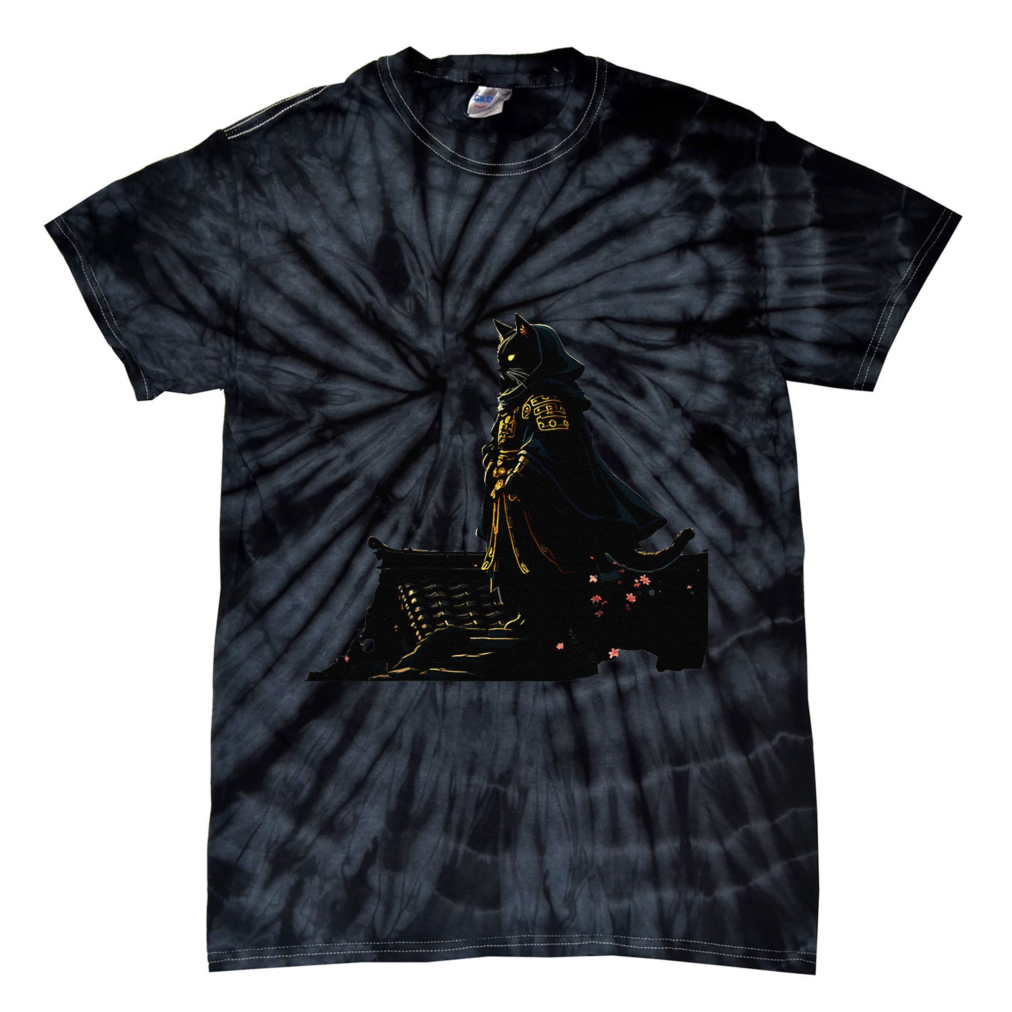 Japanese Anime Samurai Cat Ninja Cat Tattoo Cute Retro Tie-Dye T-Shirt