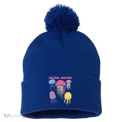 Jellyfish Addicted Sea Souvenir Ocean Life Underwater Fish Funny Gift Pom Pom 12in Knit Beanie