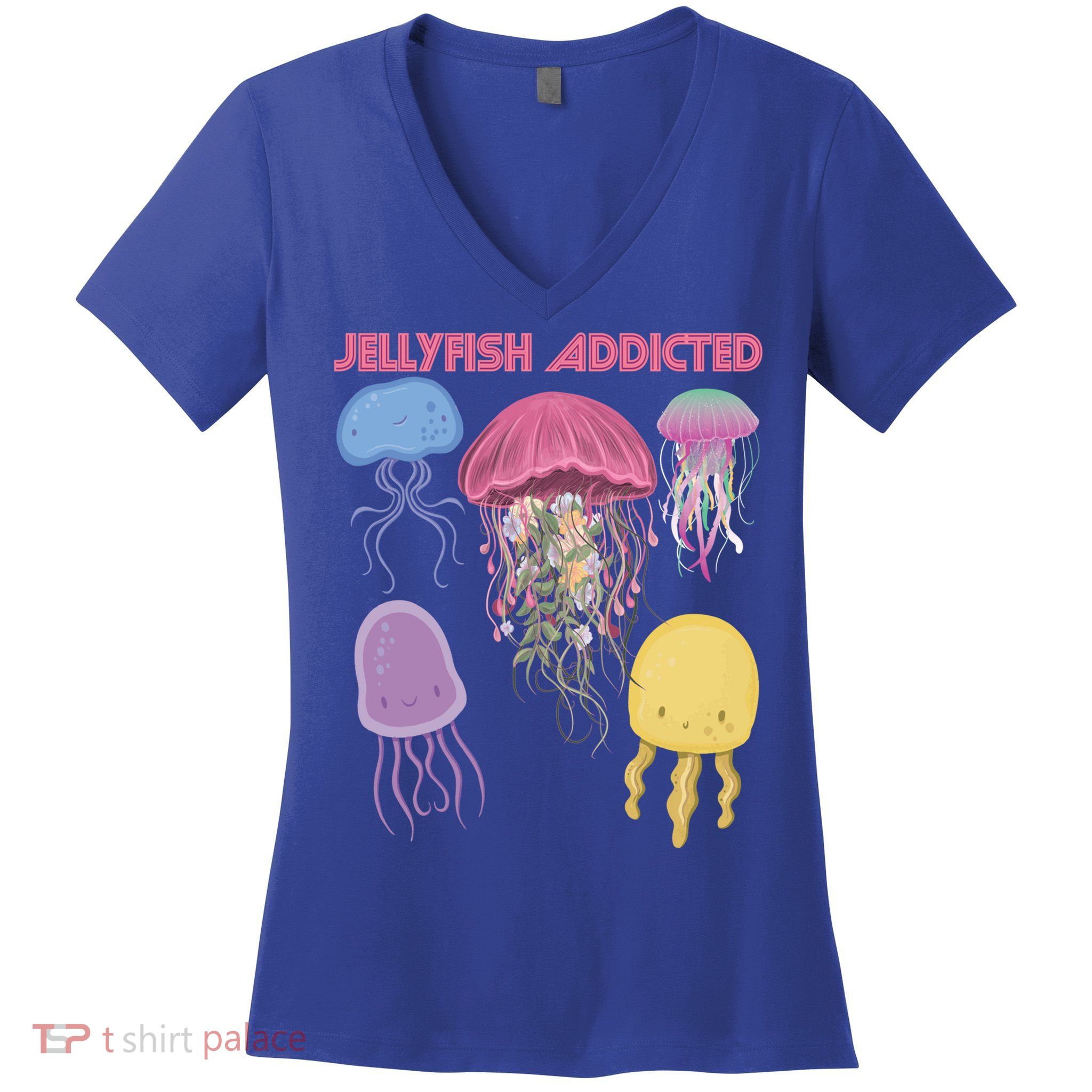 Jellyfish Addicted Sea Souvenir Ocean Life Underwater Fish Funny Gift Women's V-Neck T-Shirt