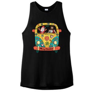 Jesus And Santa Claus Riding On Peace Van Merry Christmas Meaningful Gift Ladies PosiCharge Tri-Blend Wicking Tank