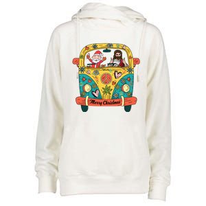 Jesus And Santa Claus Riding On Peace Van Merry Christmas Meaningful Gift Womens Funnel Neck Pullover Hood