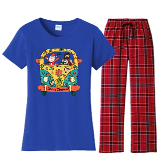 Jesus And Santa Claus Riding On Peace Van Merry Christmas Meaningful Gift Women's Flannel Pajama Set