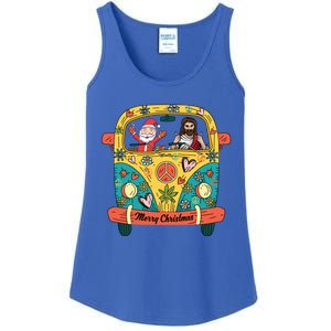 Jesus And Santa Claus Riding On Peace Van Merry Christmas Meaningful Gift Ladies Essential Tank