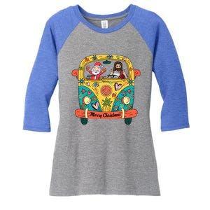 Jesus And Santa Claus Riding On Peace Van Merry Christmas Meaningful Gift Women's Tri-Blend 3/4-Sleeve Raglan Shirt