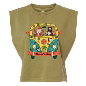 Jesus And Santa Claus Riding On Peace Van Merry Christmas Meaningful Gift Garment-Dyed Women's Muscle Tee