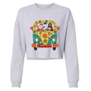 Jesus And Santa Claus Riding On Peace Van Merry Christmas Meaningful Gift Cropped Pullover Crew