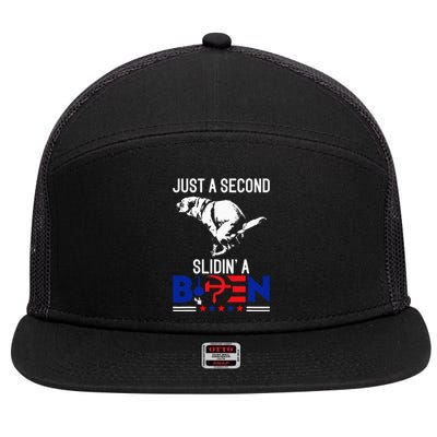 Just A Second Slidin A Biden Humour Biden 7 Panel Mesh Trucker Snapback Hat