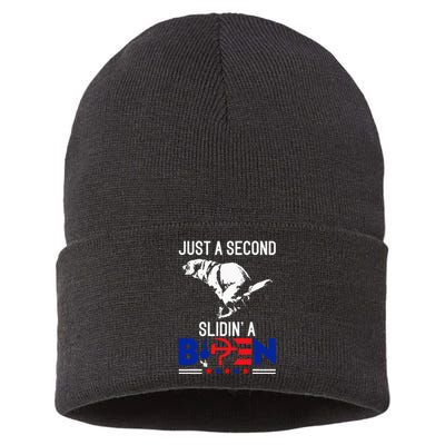 Just A Second Slidin A Biden Humour Biden Sustainable Knit Beanie