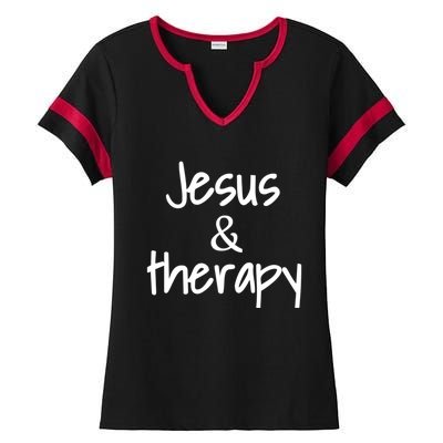 Jesus And Therapy Christian Humor For Christian Counselors Great Gift Ladies Halftime Notch Neck Tee