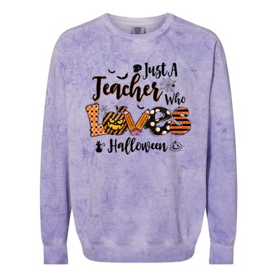 Just A Teacher Who Loves Halloween Pumpkin Witch Costume Colorblast Crewneck Sweatshirt