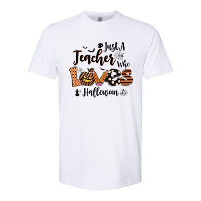 Just A Teacher Who Loves Halloween Pumpkin Witch Costume Softstyle® CVC T-Shirt