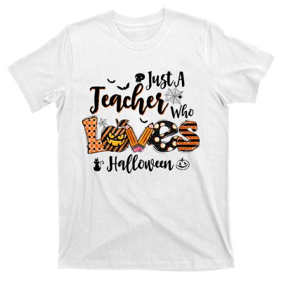 Just A Teacher Who Loves Halloween Pumpkin Witch Costume T-Shirt