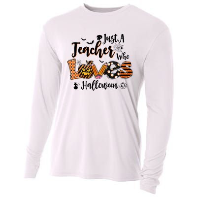 Just A Teacher Who Loves Halloween Pumpkin Witch Costume Cooling Performance Long Sleeve Crew