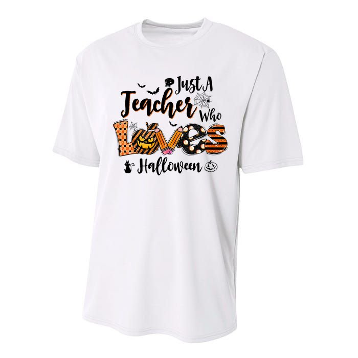 Just A Teacher Who Loves Halloween Pumpkin Witch Costume Performance Sprint T-Shirt