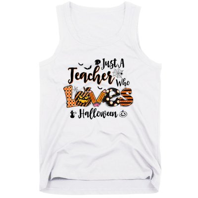 Just A Teacher Who Loves Halloween Pumpkin Witch Costume Tank Top