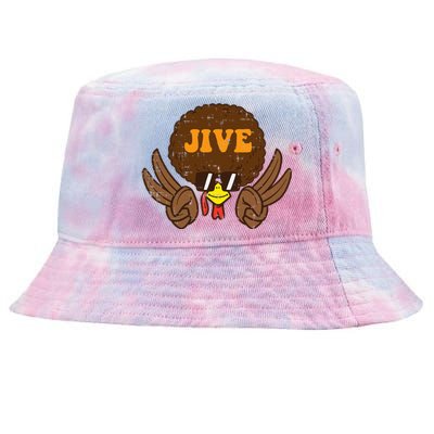 Jive Afro Turkey Peace Sign 70s Retro Thanksgiving Tie-Dyed Bucket Hat