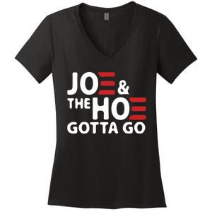 Joe And The Ho Gotta Go Funny Anti Biden Harris Women's V-Neck T-Shirt