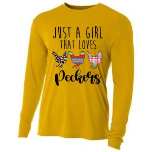 Just A That Loves Peckers Funny Chicken Lover Rooster Gift Cooling Performance Long Sleeve Crew