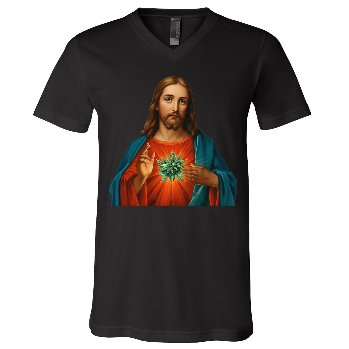 Jesus And The Weed 420 Christians Stoners V-Neck T-Shirt
