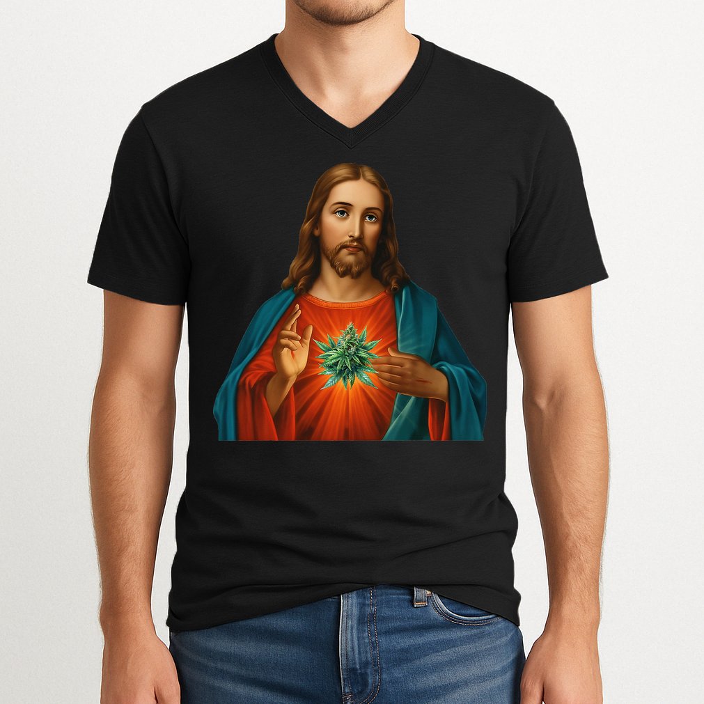 Jesus And The Weed 420 Christians Stoners V-Neck T-Shirt