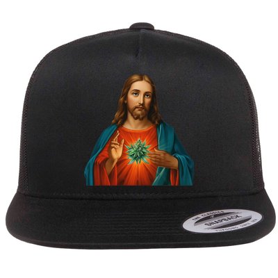 Jesus And The Weed 420 Christians Stoners Flat Bill Trucker Hat