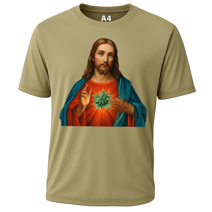 Jesus And The Weed 420 Christians Stoners Cooling Performance Crew T-Shirt