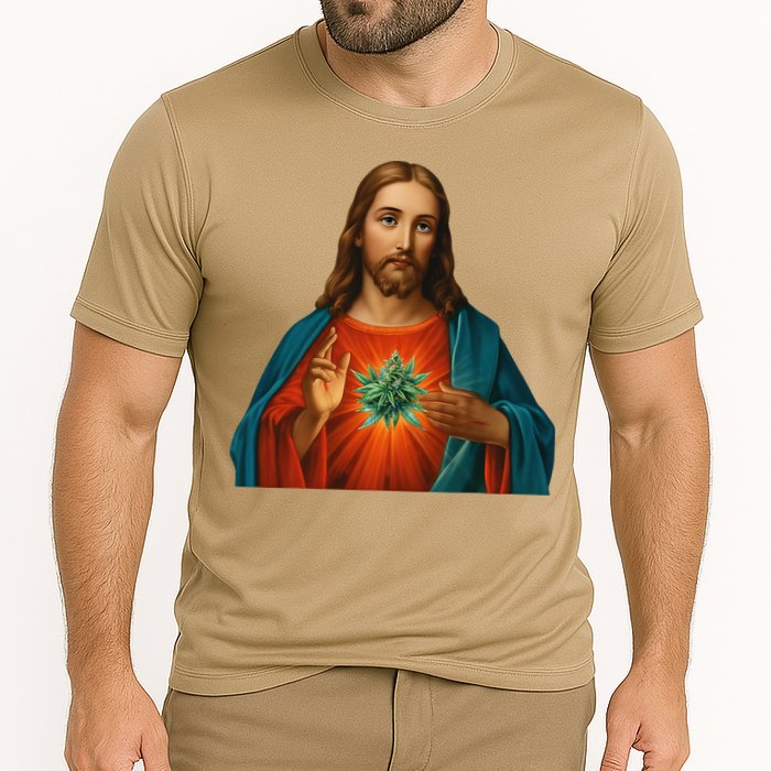 Jesus And The Weed 420 Christians Stoners Cooling Performance Crew T-Shirt