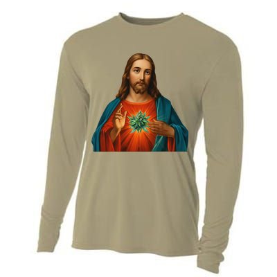 Jesus And The Weed 420 Christians Stoners Cooling Performance Long Sleeve Crew