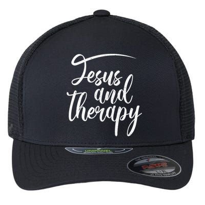 Jesus And Therapy Religious Christian Humor Funny Gift Flexfit Unipanel Trucker Cap
