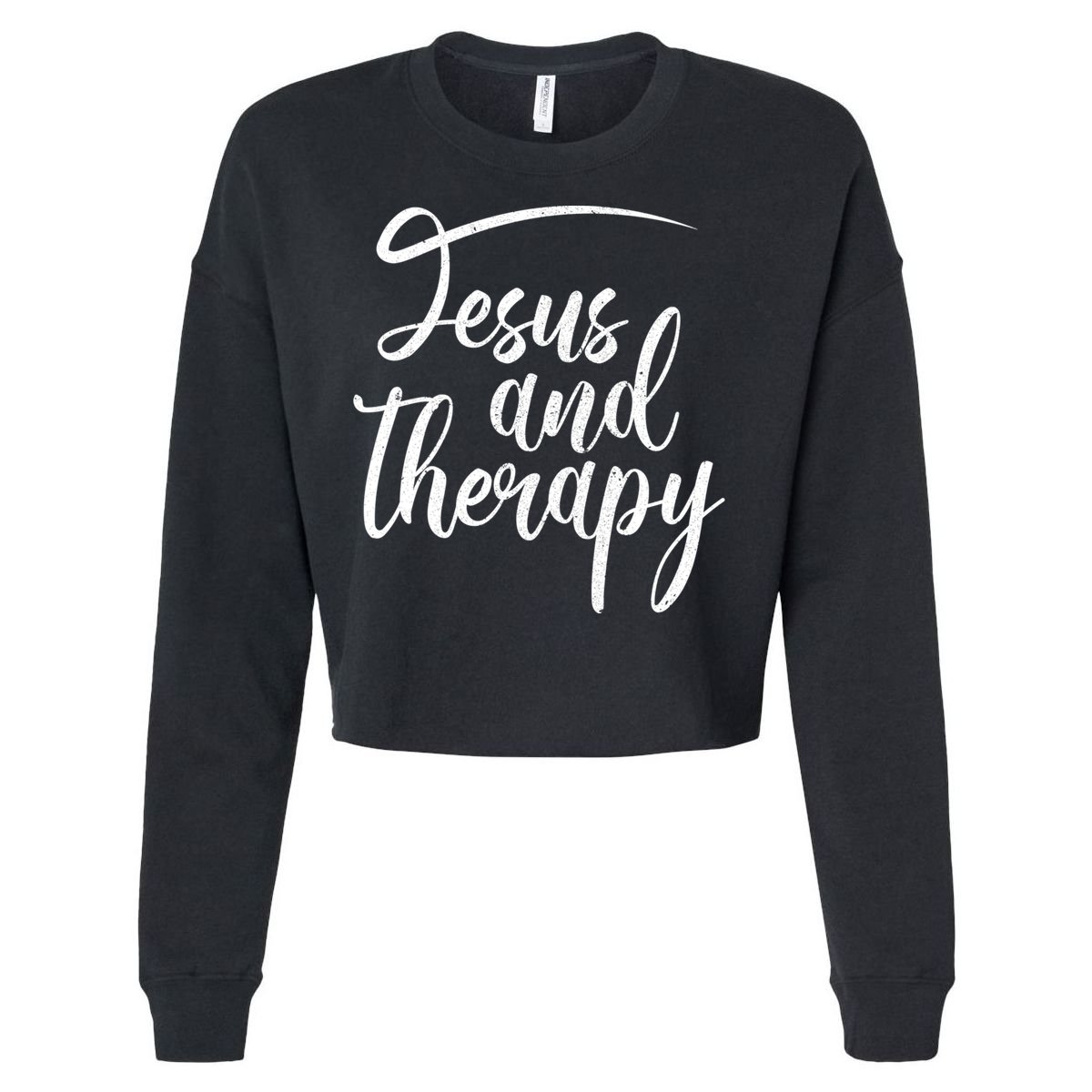 Jesus And Therapy Religious Christian Humor Funny Gift Cropped Pullover Crew