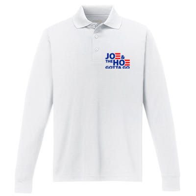 Joe And The Ho Gotta Gotta Go Funny Anti Biden Harris Performance Long Sleeve Polo