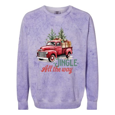 Jingle All The Way Red Christmas Pickup Truck Colorblast Crewneck Sweatshirt