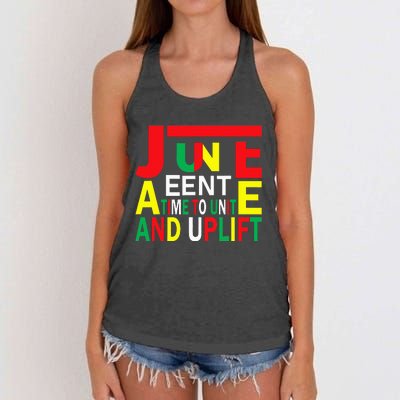 Juneteenth a time to unite and uplift Women's Knotted Racerback Tank