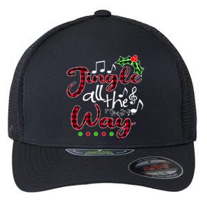 Jingle All The Way Funny Christmas Buffallo Green Plaid Gift Flexfit Unipanel Trucker Cap