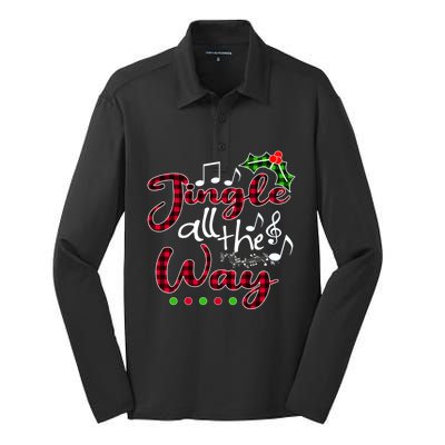 Jingle All The Way Funny Christmas Buffallo Green Plaid Gift Silk Touch Performance Long Sleeve Polo