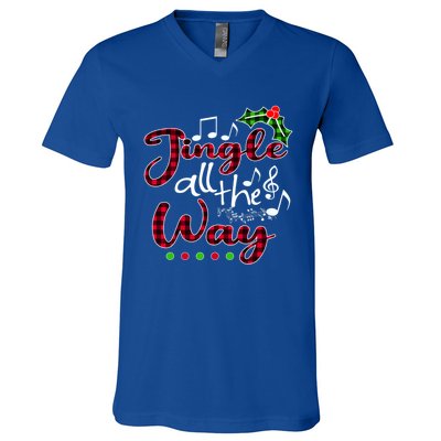 Jingle All The Way Funny Christmas Buffallo Green Plaid Gift V-Neck T-Shirt