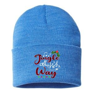 Jingle All The Way Funny Christmas Buffallo Green Plaid Gift Sustainable Knit Beanie