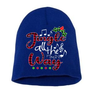 Jingle All The Way Funny Christmas Buffallo Green Plaid Gift Short Acrylic Beanie