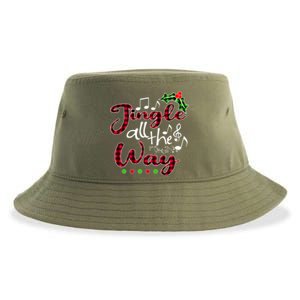 Jingle All The Way Funny Christmas Buffallo Green Plaid Gift Sustainable Bucket Hat