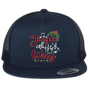 Jingle All The Way Funny Christmas Buffallo Green Plaid Gift Flat Bill Trucker Hat