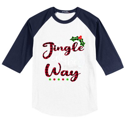 Jingle All The Way Funny Christmas Buffallo Green Plaid Gift Baseball Sleeve Shirt