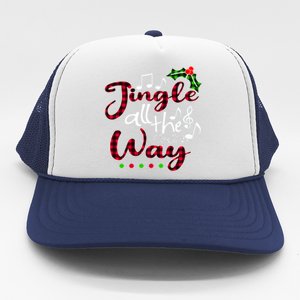 Jingle All The Way Funny Christmas Buffallo Green Plaid Gift Trucker Hat