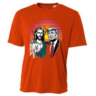 Jesus And Trump Retro Sunset Take America Back Trump 2024 Great Gift Cooling Performance Crew T-Shirt