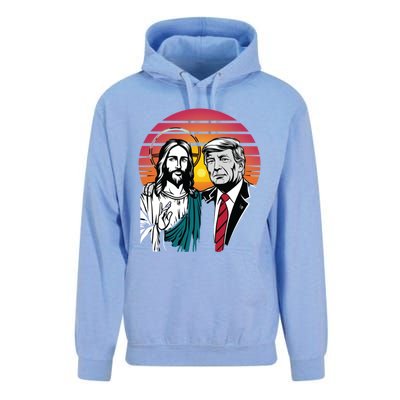 Jesus And Trump Retro Sunset Take America Back Trump 2024 Great Gift Unisex Surf Hoodie