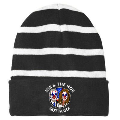 Joe And The Hoe Gotta Go Ho Biden Politian Clown Circus Striped Beanie with Solid Band